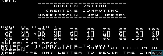 Title screen of the game Concentration on Apple I