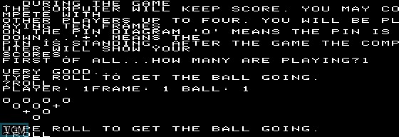 In-game screen of the game Bowling on Apple I