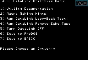In-game screen of the game A.E. Datalink Utilities on Apple II