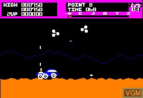 In-game screen of the game Moon Patrol on Apple II