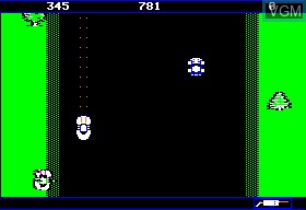In-game screen of the game Spy Hunter on Apple II