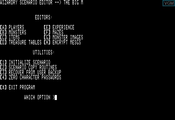 In-game screen of the game Wizardry Scenary Editor on Apple II