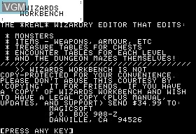 In-game screen of the game Wizards Workbench on Apple II
