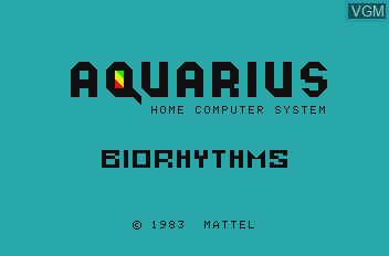 Title screen of the game Biotythms on Mattel Aquarius
