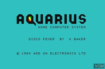 Title screen of the game Disco Fever on Mattel Aquarius