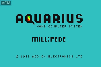Title screen of the game Millypede on Mattel Aquarius