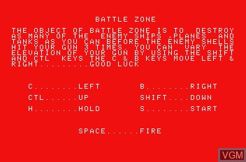 Menu screen of the game 3D Battle Zone on Mattel Aquarius