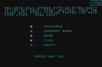 Menu screen of the game Chuckman on Mattel Aquarius