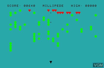 In-game screen of the game Millypede on Mattel Aquarius