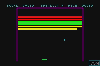 In-game screen of the game Breakout on Mattel Aquarius