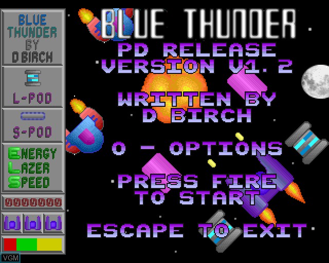 Title screen of the game Blue Thunder on Acorn Archimedes