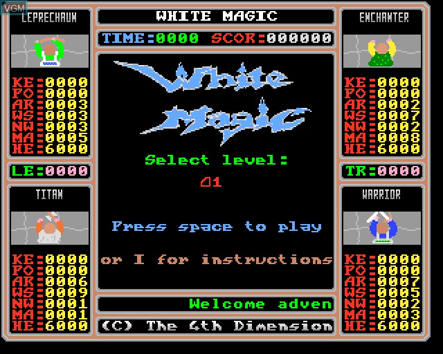 Title screen of the game White Magic on Acorn Archimedes