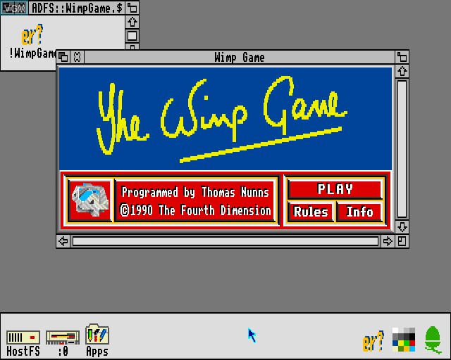 Title screen of the game Wimp Game, The on Acorn Archimedes