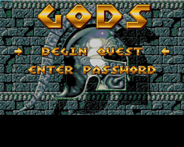 Title screen of the game Gods on Acorn Archimedes