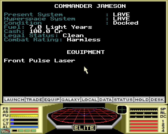 Menu screen of the game Elite on Acorn Archimedes