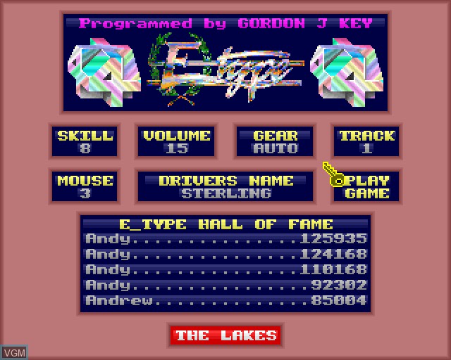 Menu screen of the game E-Type on Acorn Archimedes
