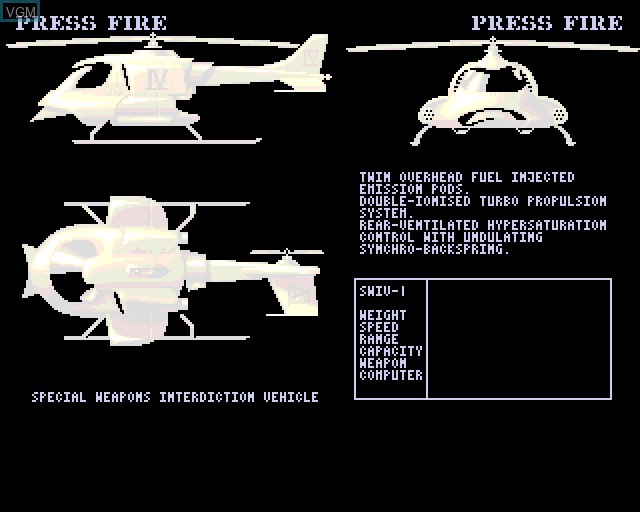 Menu screen of the game SWIV on Acorn Archimedes