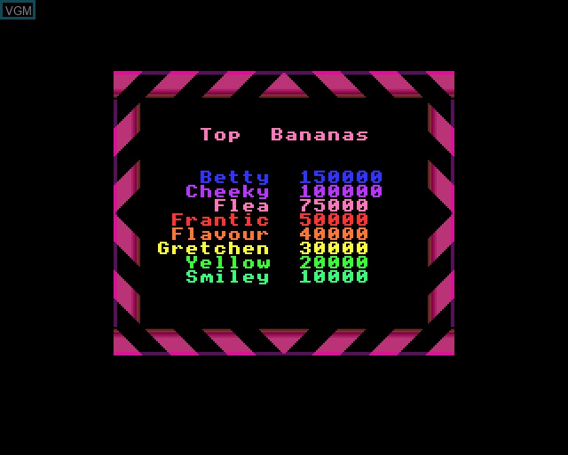 Menu screen of the game Top Banana on Acorn Archimedes