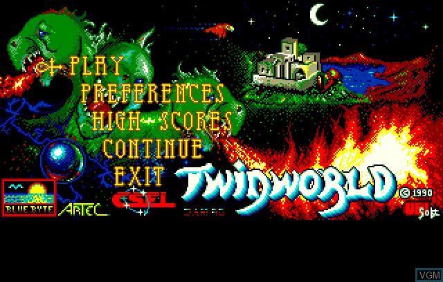 Menu screen of the game Twinworld on Acorn Archimedes