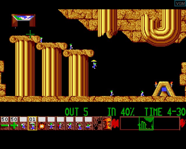 In-game screen of the game Lemmings on Acorn Archimedes