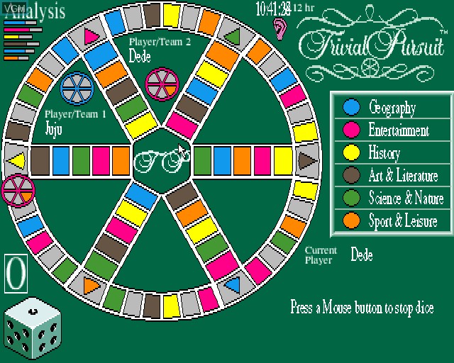 In-game screen of the game Trivial Pursuit on Acorn Archimedes