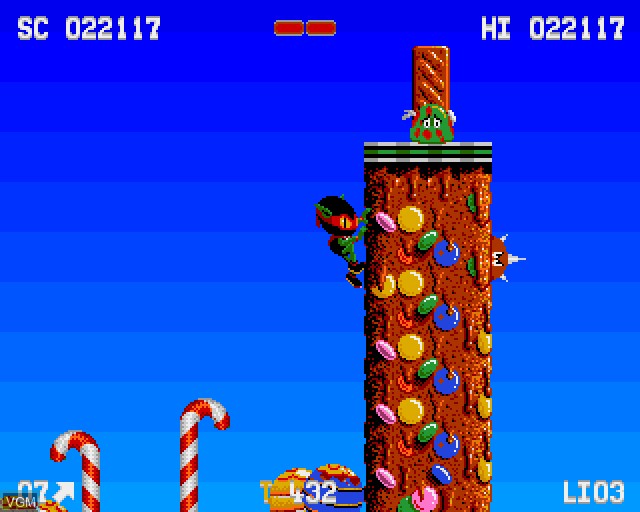 In-game screen of the game Zool on Acorn Archimedes