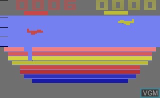 In-game screen of the game Canyon Bomber on Atari 2600