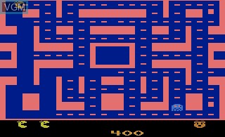 In-game screen of the game Ms. Pac-Man on Atari 2600