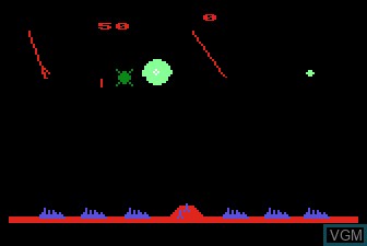 In-game screen of the game Missile Command on Atari 5200