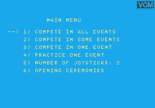 Menu screen of the game Summer Games on Atari 7800