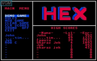 Menu screen of the game Hex on Atari ST