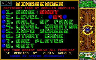 Menu screen of the game Mindbender on Atari ST