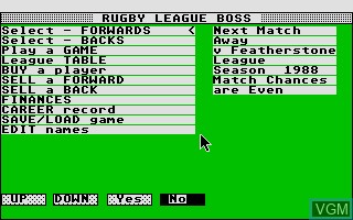 In-game screen of the game Rugby League Boss on Atari ST