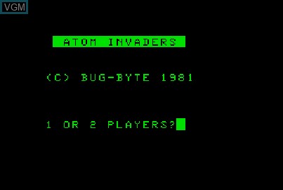 Title screen of the game Atom Invaders on Acorn Atom