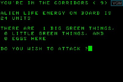 Title screen of the game Awful Green Things on Acorn Atom