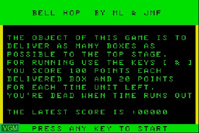 Title screen of the game Bell Hop on Acorn Atom
