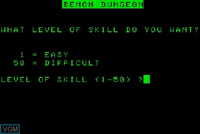 Title screen of the game Demon Dungeon on Acorn Atom