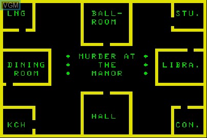 Title screen of the game Murder at the Manor on Acorn Atom