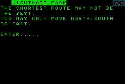 Title screen of the game Nightmare Park on Acorn Atom