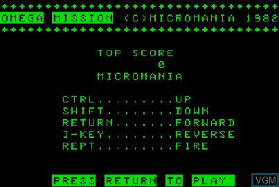 Title screen of the game Omega Mission on Acorn Atom