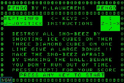 Title screen of the game Pengo on Acorn Atom