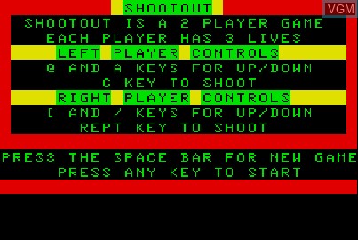 Title screen of the game ShootOut on Acorn Atom