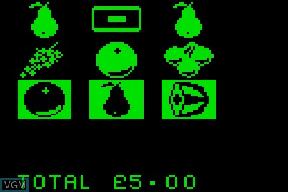 In-game screen of the game Fruit Machine on Acorn Atom