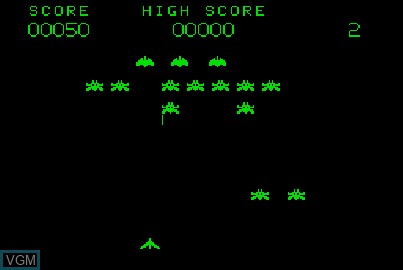 In-game screen of the game Galaxians on Acorn Atom