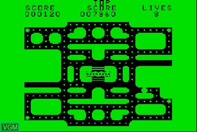 In-game screen of the game Puckman on Acorn Atom