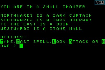 In-game screen of the game Quest on Acorn Atom