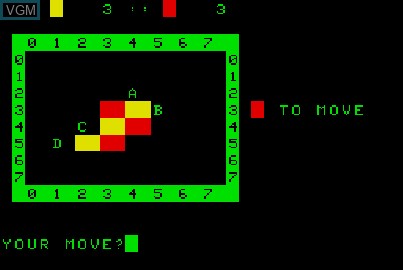In-game screen of the game Reversi on Acorn Atom