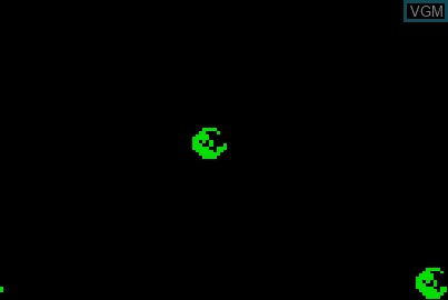In-game screen of the game 3D Asteroids on Acorn Atom