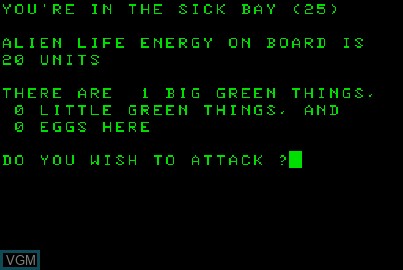In-game screen of the game Awful Green Things on Acorn Atom