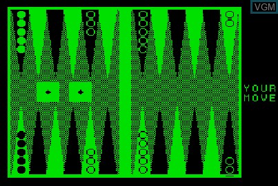 In-game screen of the game Backgammon on Acorn Atom